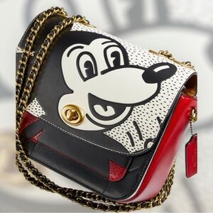 Coach x Keith Haring Leather 2WAY Mickey Mouse Black and Red Shoulder Bag